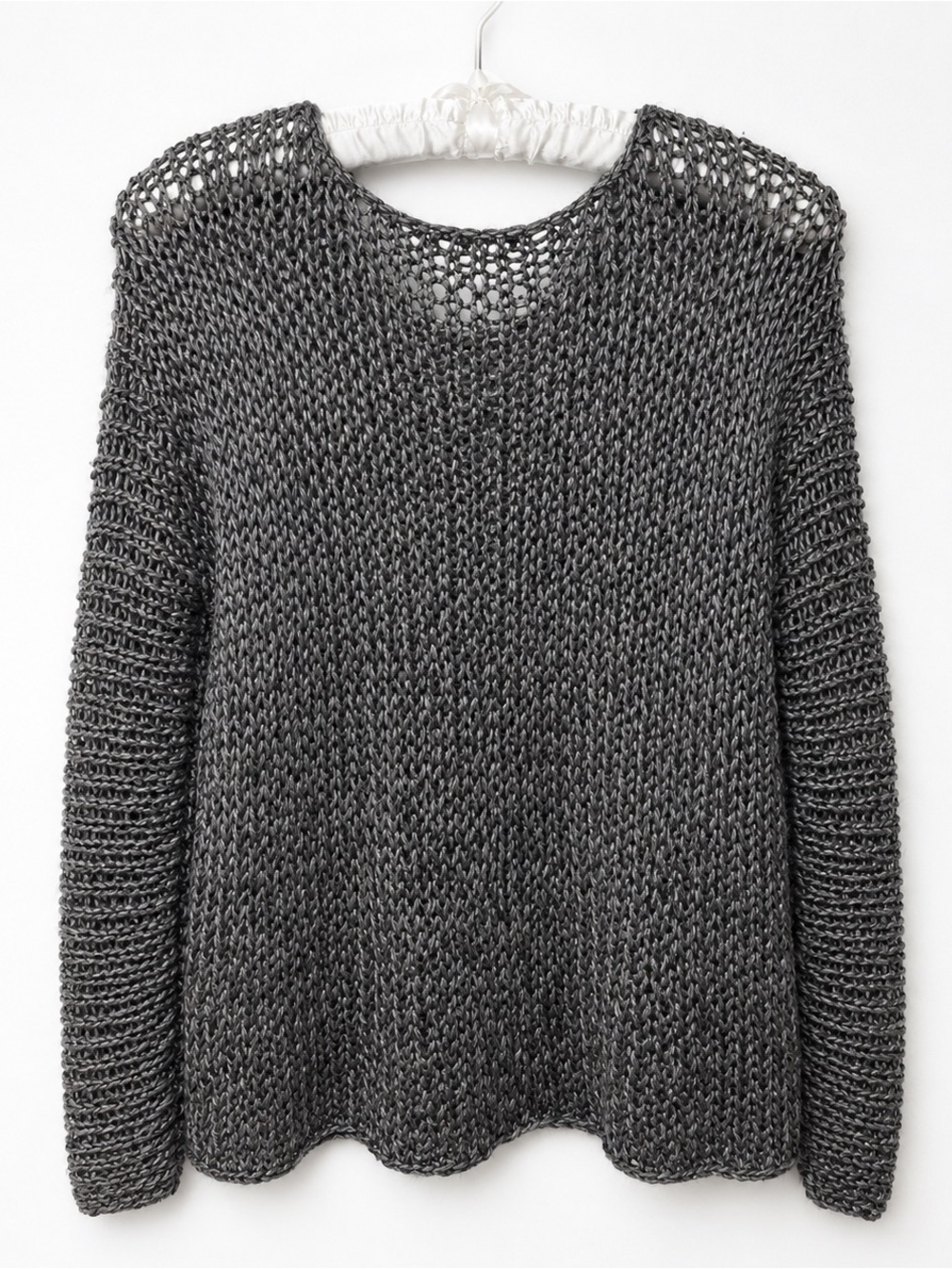 Eileen Fisher Alpaca Silk Hand Knit Twist Sweater Coastal Gray Open Knit NWT M - Picture 4 of 8